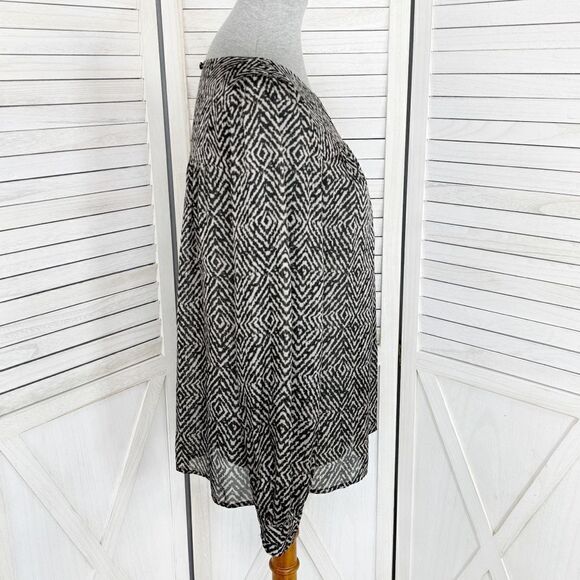 Ann Taylor Loft Printed Pullover Blouse Cream Black Medium Long Sleeve - Picture 3 of 12